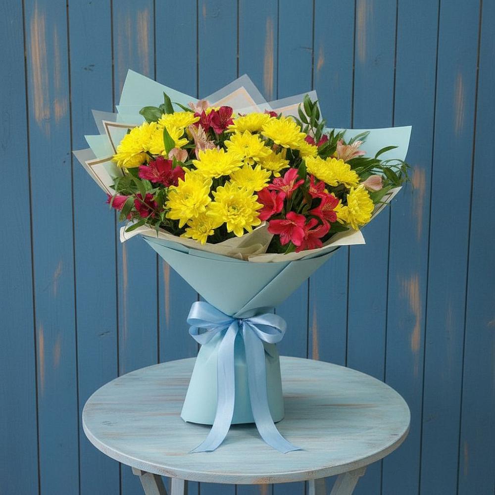 Букет цветов из: Альстромерии и Хризантемы в Кагальнике