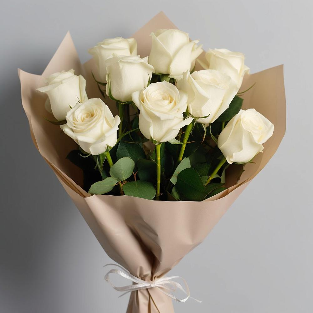 Букет 9 Белых роз Эдлесс Лав в Кагальнике