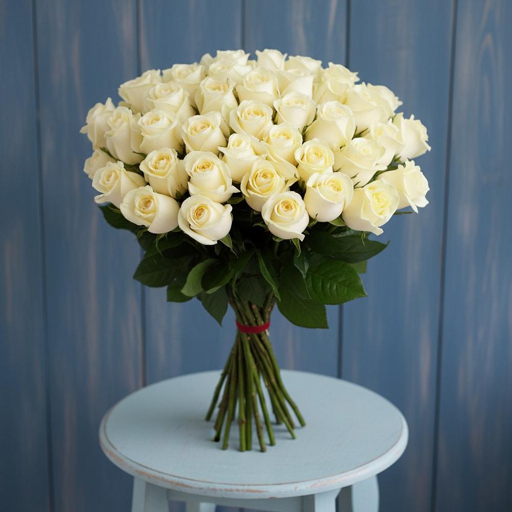 Букет 51 Белая роза Эдлесс Лав в Кагальнике