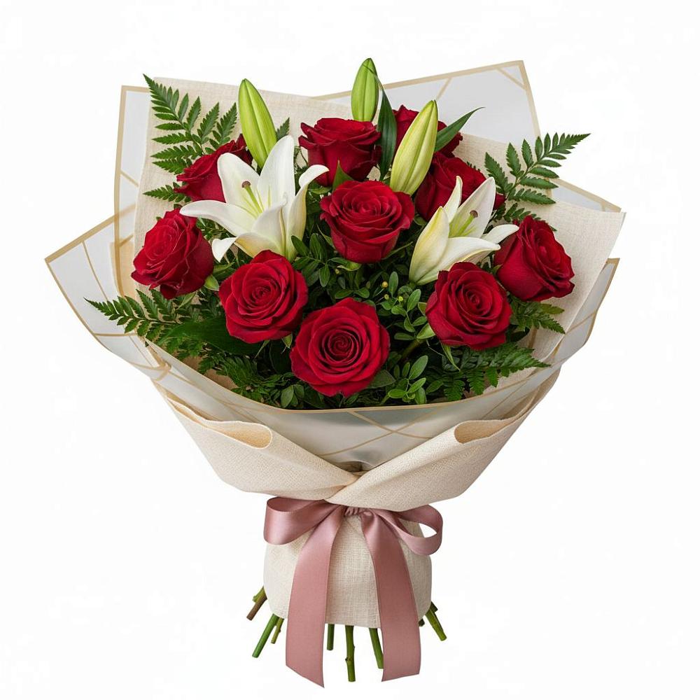 Букет цветов из: Лилии и Розы в Кагальнике