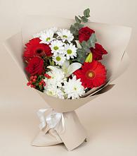 Букет цветов из:  Розы, Хризантемы, Герберы и Лилии в Кагальнике