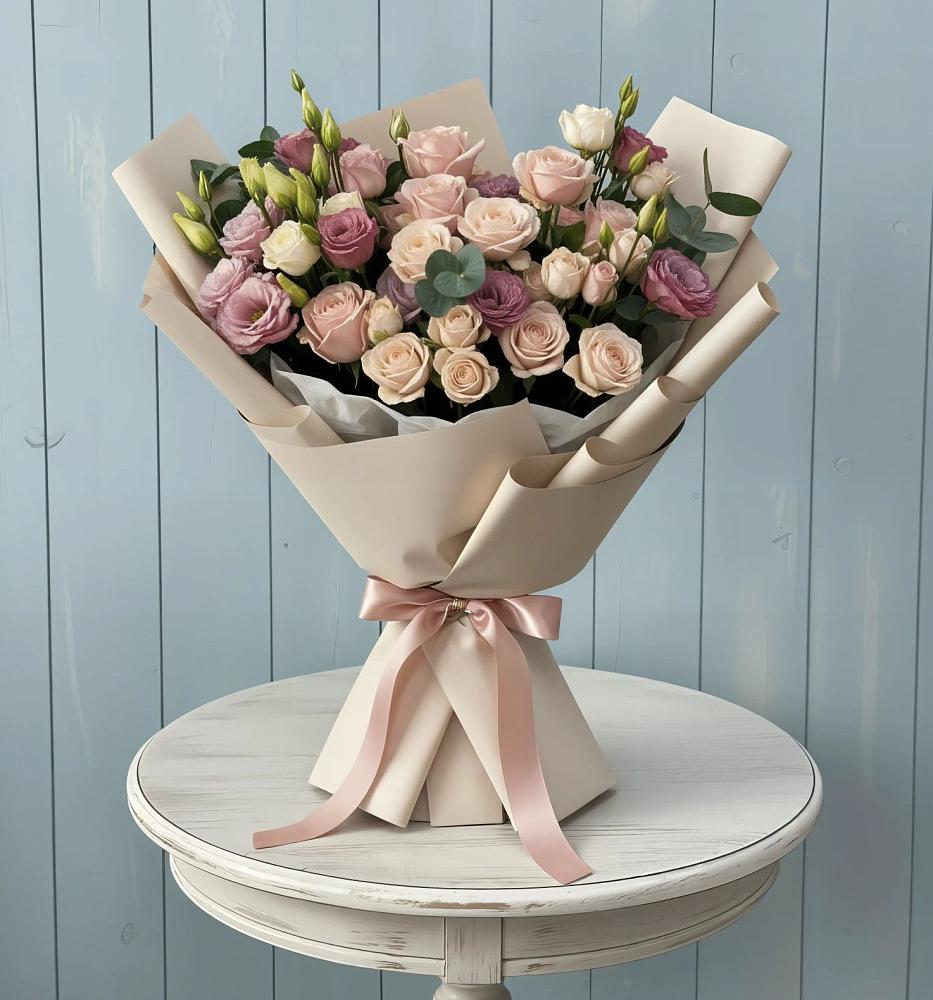 Букет цветов из: Розы и Лизиантусы в Кагальнике