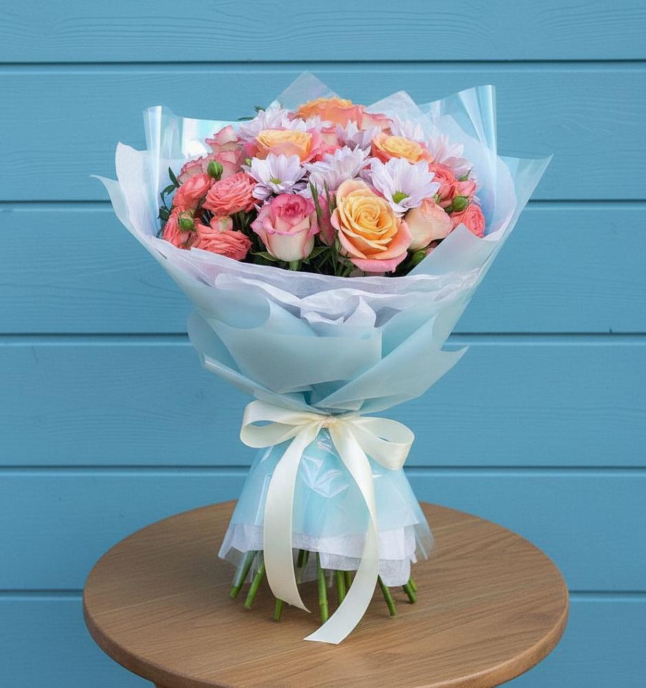 Букет цветов из: Хризантемы и Розы в Кагальнике