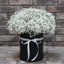 Цветочная композиция из Гипсофила в шляпной коробке в Кагальнике