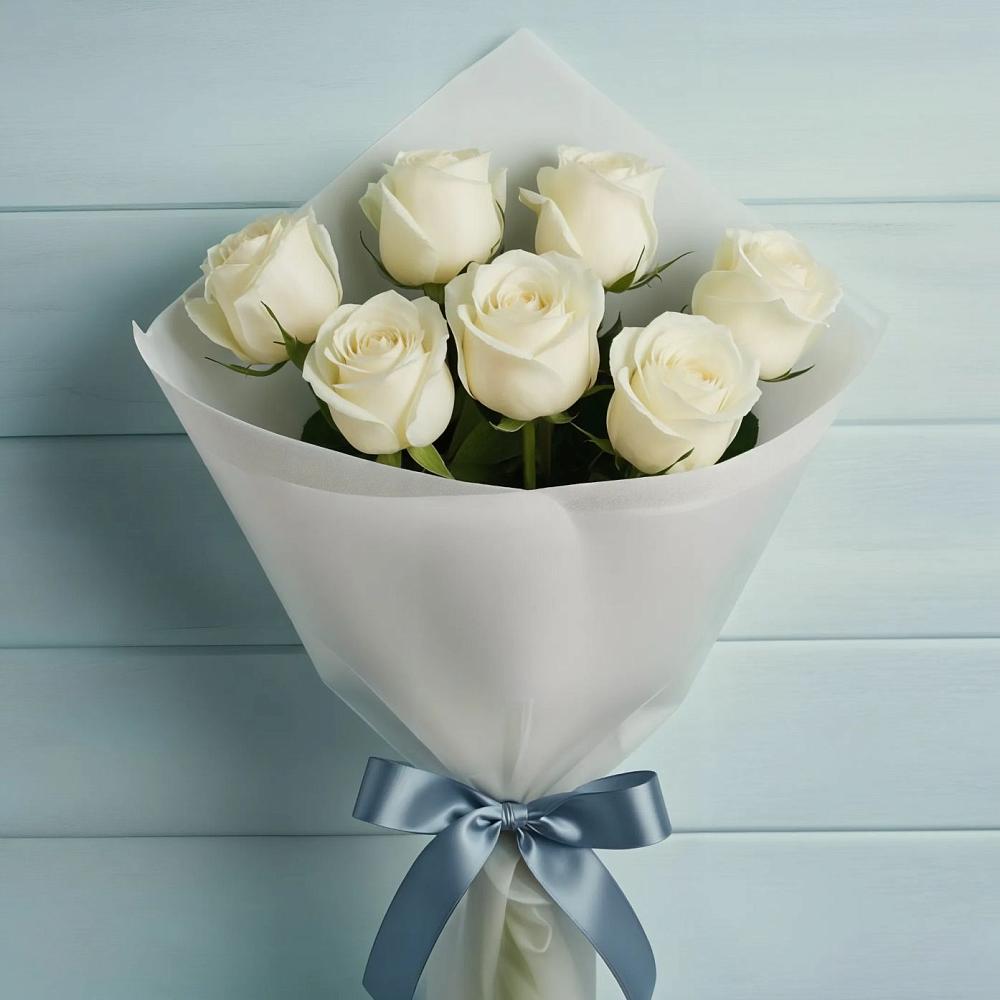 Букет 7 Белых роз Эдлесс Лав в Кагальнике