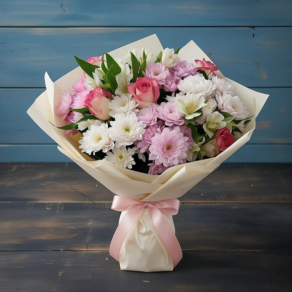 Букет цветов из: Хризантемы, Альстромерии и Розы в Кагальнике